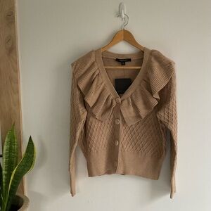 Marc New York ruffle neck classic or cottage core knit cardigan.